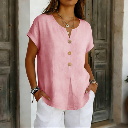 🔥Limited-Time Offer-Women's V-Neck Button Casual T-Shirt