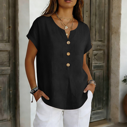 🔥Limited-Time Offer-Women's V-Neck Button Casual T-Shirt