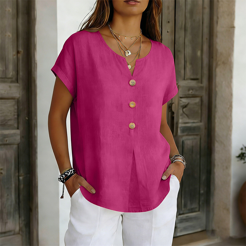 🔥Limited-Time Offer-Women's V-Neck Button Casual T-Shirt