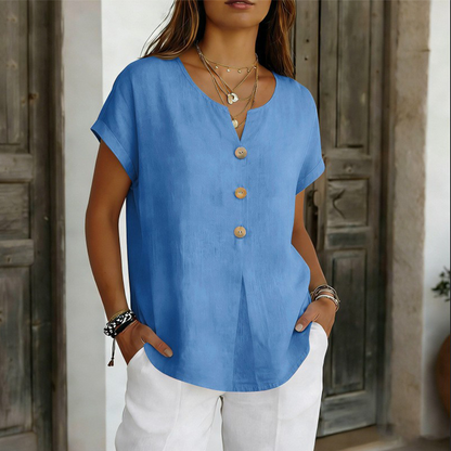 🔥Limited-Time Offer-Women's V-Neck Button Casual T-Shirt
