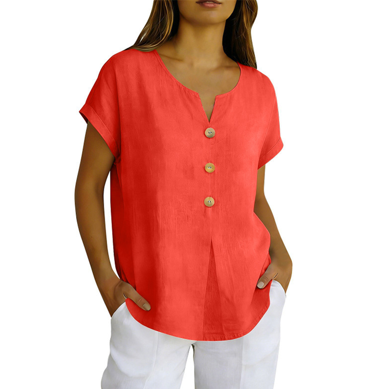 🔥Limited-Time Offer-Women's V-Neck Button Casual T-Shirt