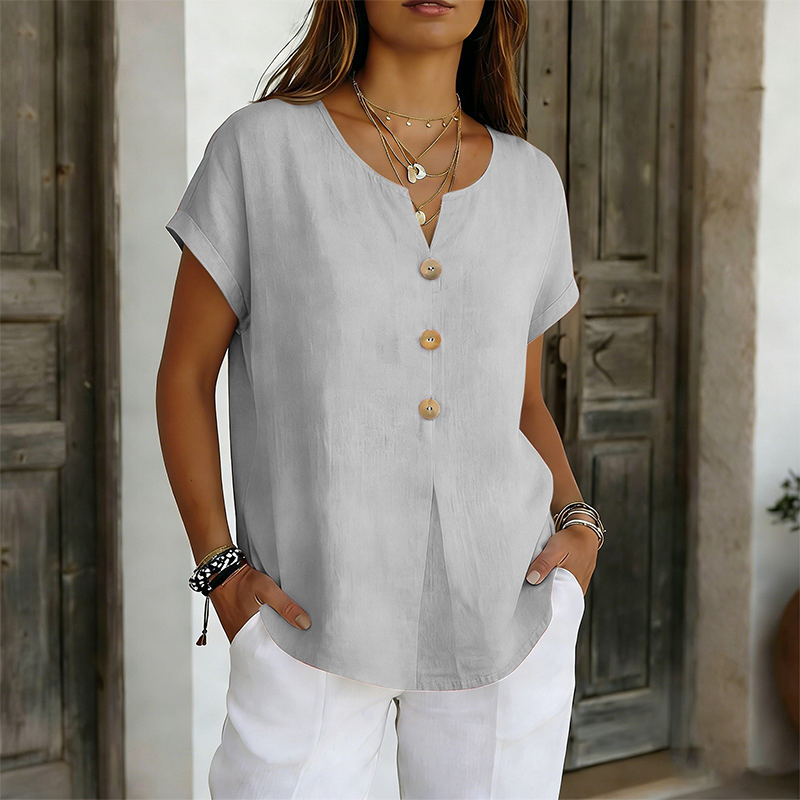 🔥Limited-Time Offer-Women's V-Neck Button Casual T-Shirt