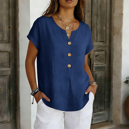 🔥Limited-Time Offer-Women's V-Neck Button Casual T-Shirt