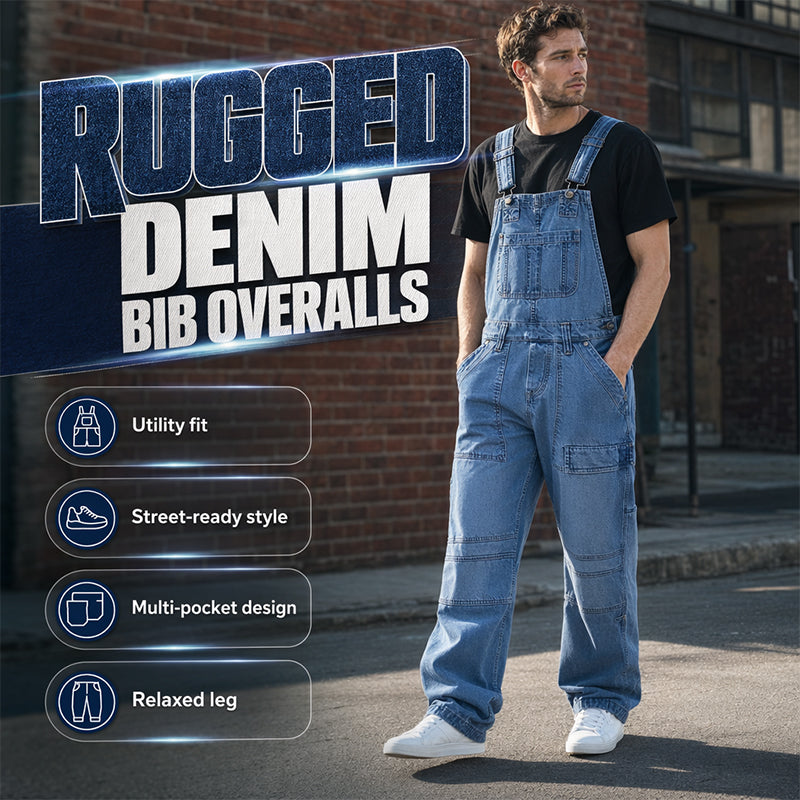 👖 Classic denim overalls for men with adjustable straps
