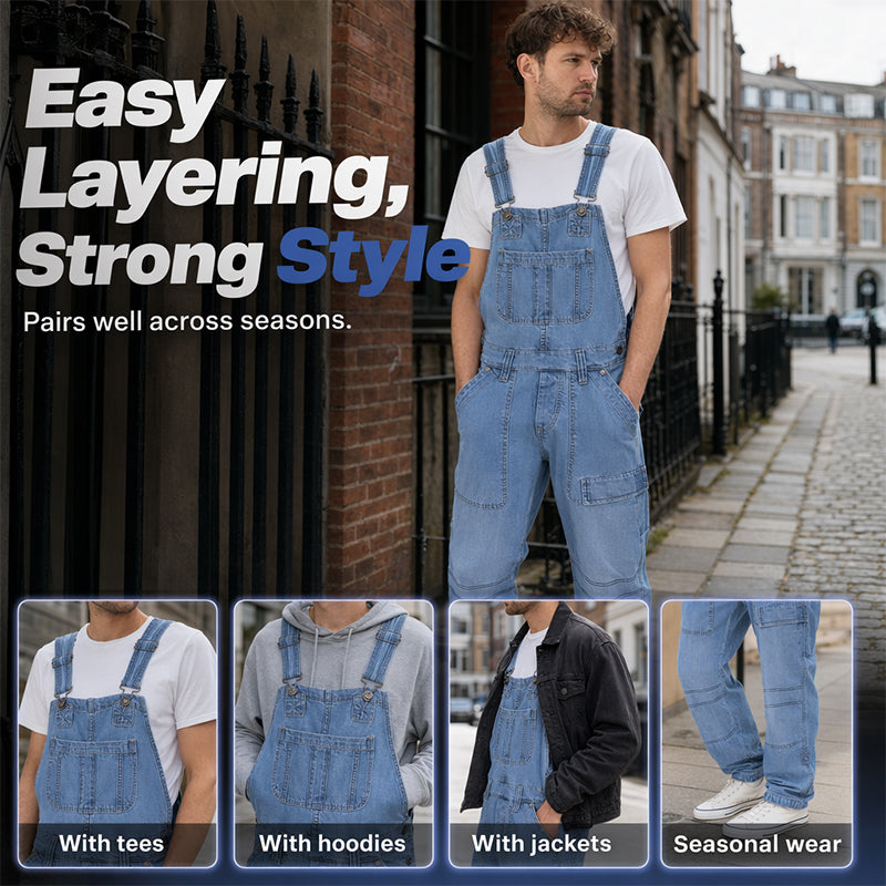 👖 Classic denim overalls for men with adjustable straps