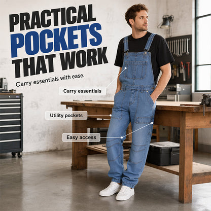 👖 Classic denim overalls for men with adjustable straps