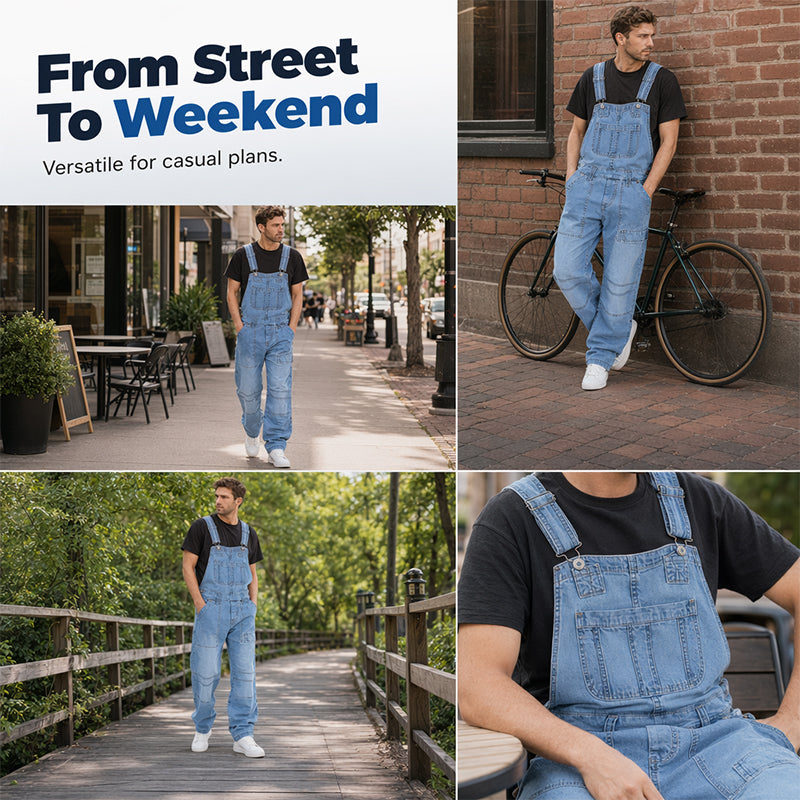 👖 Classic denim overalls for men with adjustable straps