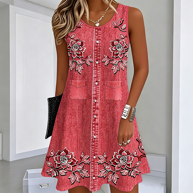 ⌛Limited-Time Offer-Women's Sleeveless Floral Button Down Dress