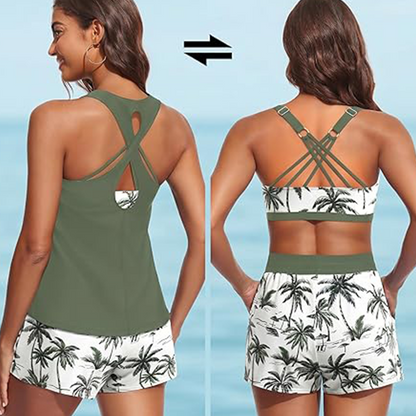 🔥Women's 3-Piece Swimsuit Tankini Set with Shorts