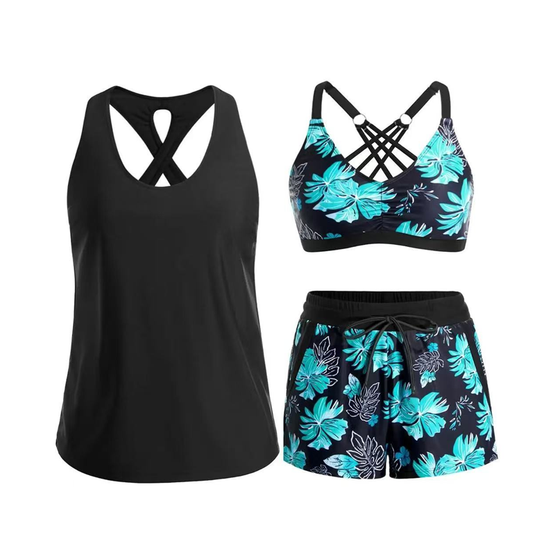 🔥Women's 3-Piece Swimsuit Tankini Set with Shorts