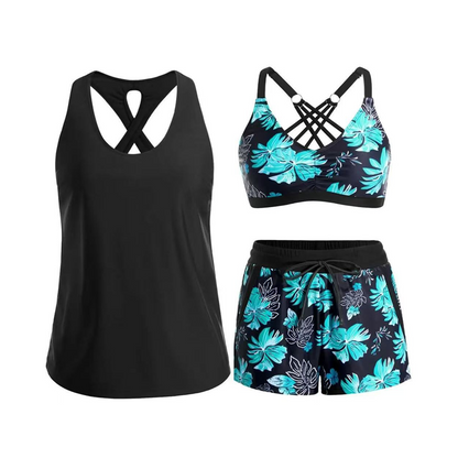 🔥Women's 3-Piece Swimsuit Tankini Set with Shorts