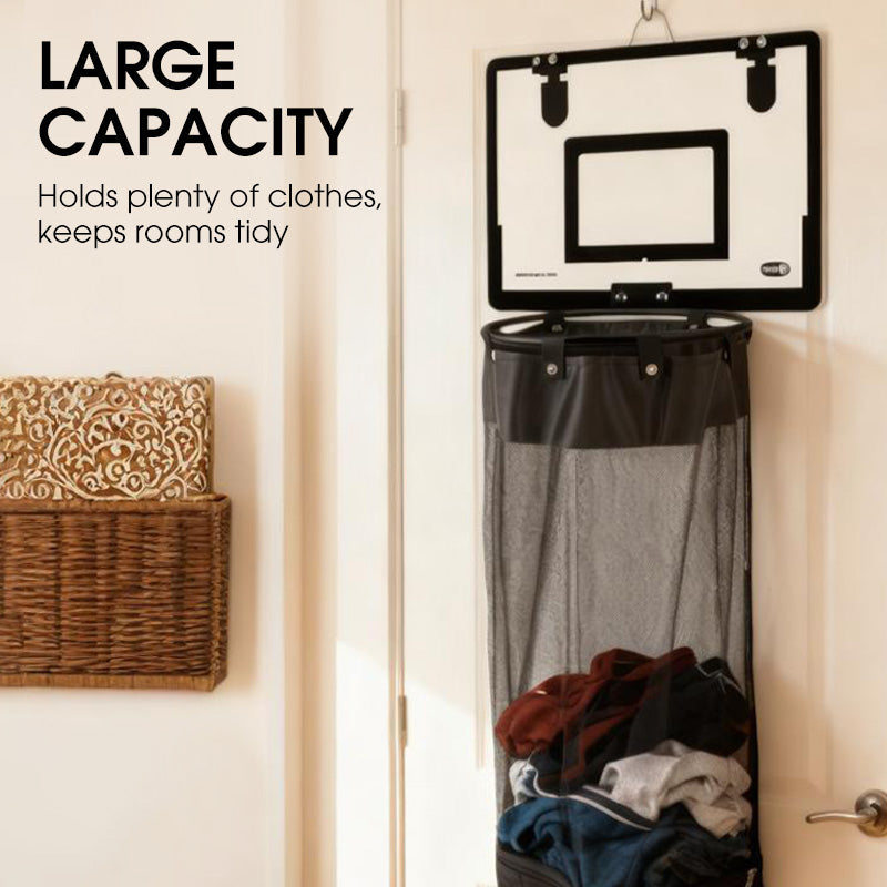 🎉FLASH DEAL 50% OFF – Over-the-Door Basketball Laundry Hamper | Creative Score Game, Big Black Mesh Net, Acrylic/Wood Backboard, No-Drill Install 🚪🏀
