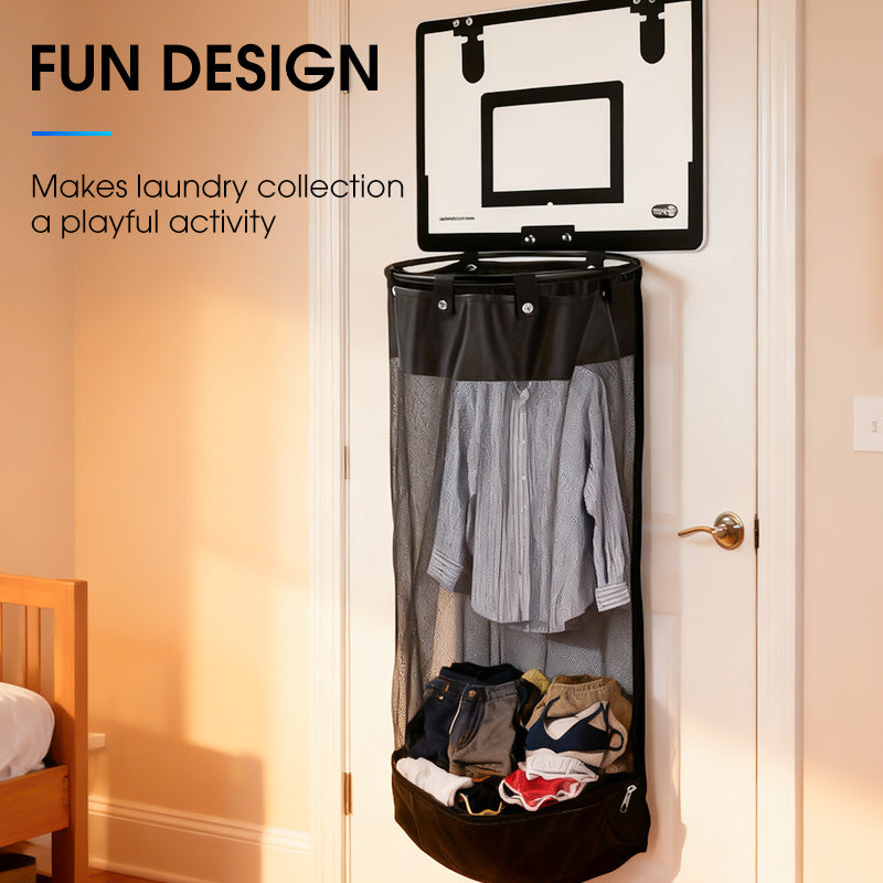 🎉FLASH DEAL 50% OFF – Over-the-Door Basketball Laundry Hamper | Creative Score Game, Big Black Mesh Net, Acrylic/Wood Backboard, No-Drill Install 🚪🏀