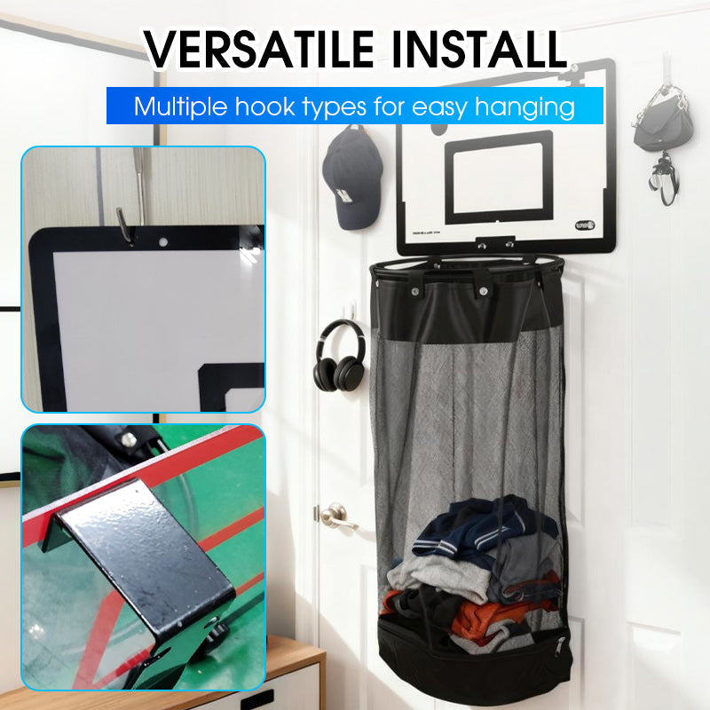 🎉FLASH DEAL 50% OFF – Over-the-Door Basketball Laundry Hamper | Creative Score Game, Big Black Mesh Net, Acrylic/Wood Backboard, No-Drill Install 🚪🏀