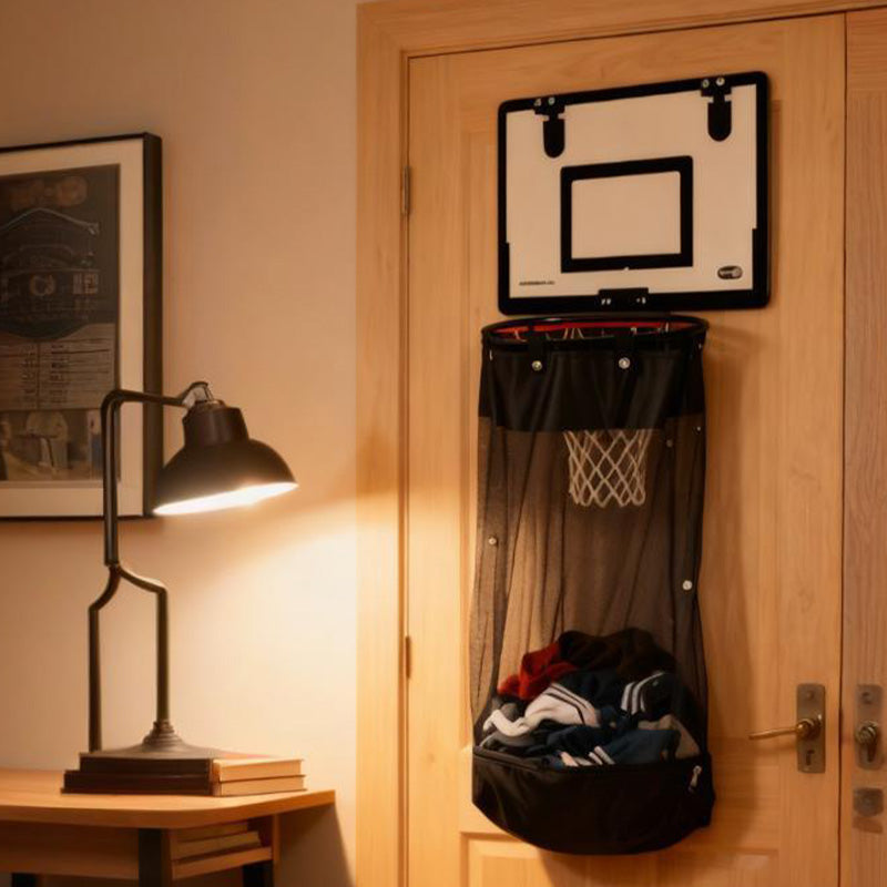 🎉FLASH DEAL 50% OFF – Over-the-Door Basketball Laundry Hamper | Creative Score Game, Big Black Mesh Net, Acrylic/Wood Backboard, No-Drill Install 🚪🏀