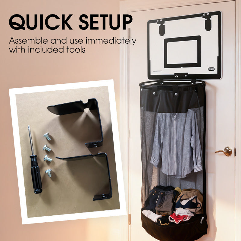 🎉FLASH DEAL 50% OFF – Over-the-Door Basketball Laundry Hamper | Creative Score Game, Big Black Mesh Net, Acrylic/Wood Backboard, No-Drill Install 🚪🏀