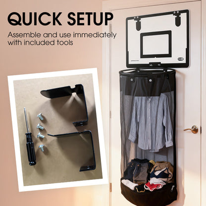 🎉FLASH DEAL 50% OFF – Over-the-Door Basketball Laundry Hamper | Creative Score Game, Big Black Mesh Net, Acrylic/Wood Backboard, No-Drill Install 🚪🏀