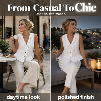Women's Sleeveless Ruffle Trim V-Neck Top
