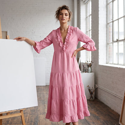 ⏳Time-Limited Special⏰Women Ruffle V-Neck Tiered Maxi Dress – Summer Long Dress ⏰