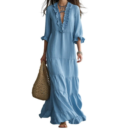 ⏳Time-Limited Special⏰Women Ruffle V-Neck Tiered Maxi Dress – Summer Long Dress ⏰