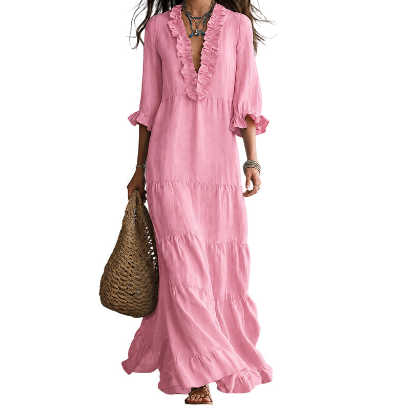 ⏳Time-Limited Special⏰Women Ruffle V-Neck Tiered Maxi Dress – Summer Long Dress ⏰