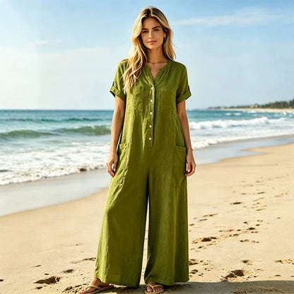 🌿50% Off on the Last Day-Women's Casual Short Sleeve Wide-Leg Jumpsuit