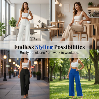 🌿 Ladies' Solid Wide Leg Trousers — Loose Fit | Side Pockets | Versatile Neutral Colours