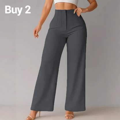 🌿 Ladies' Solid Wide Leg Trousers — Loose Fit | Side Pockets | Versatile Neutral Colours