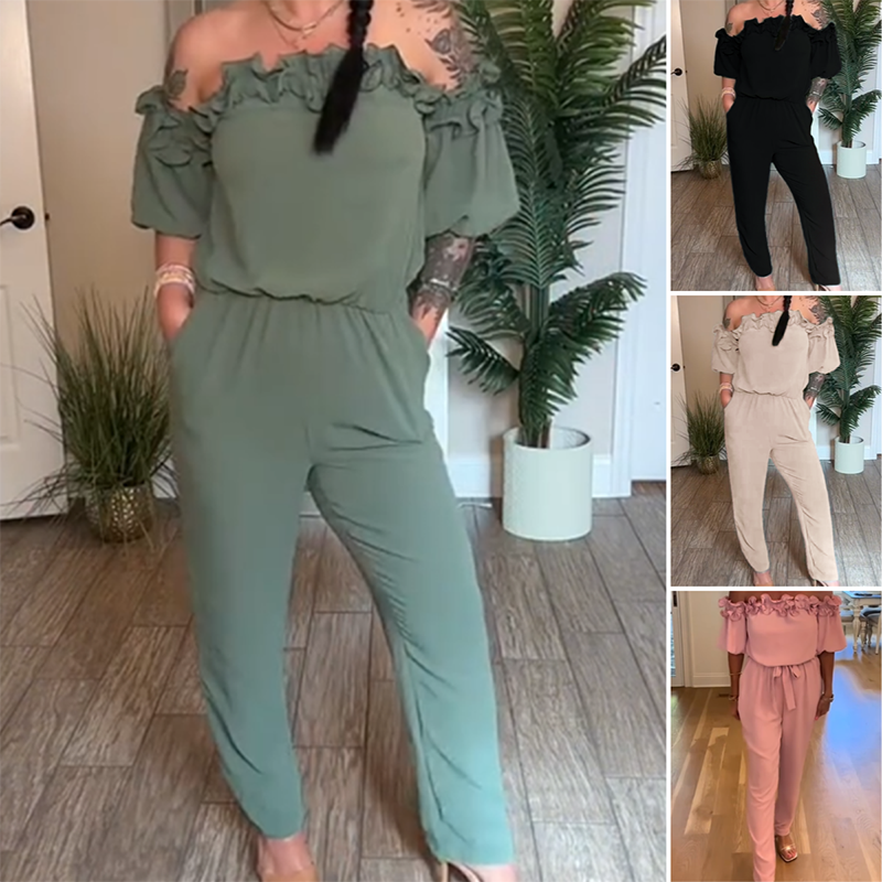 ✨💐Off-Shoulder Frill Design Jumpsuit Elegant Ruffle Wide Leg Jumpsuit Date Night Club Daily Wear