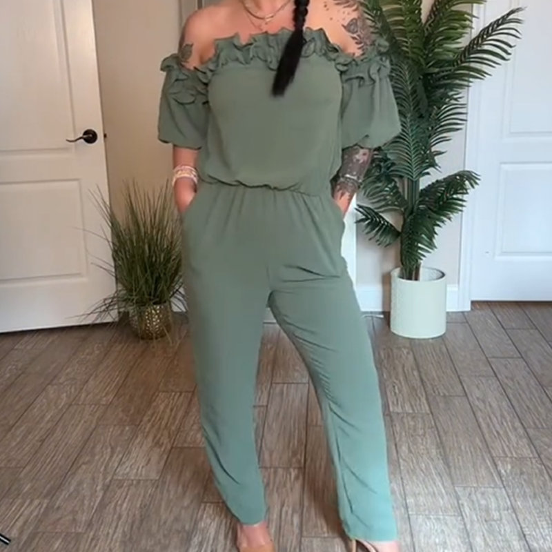 ✨💐Off-Shoulder Frill Design Jumpsuit Elegant Ruffle Wide Leg Jumpsuit Date Night Club Daily Wear