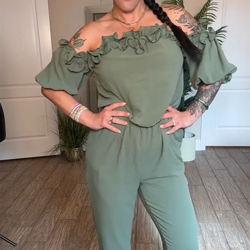 ✨💐Off-Shoulder Frill Design Jumpsuit Elegant Ruffle Wide Leg Jumpsuit Date Night Club Daily Wear