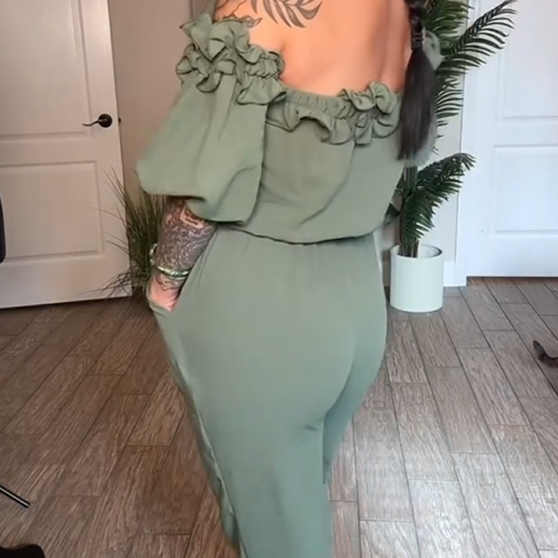 ✨💐Off-Shoulder Frill Design Jumpsuit Elegant Ruffle Wide Leg Jumpsuit Date Night Club Daily Wear