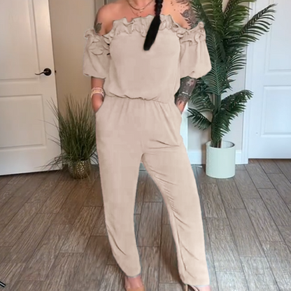 ✨💐Off-Shoulder Frill Design Jumpsuit Elegant Ruffle Wide Leg Jumpsuit Date Night Club Daily Wear