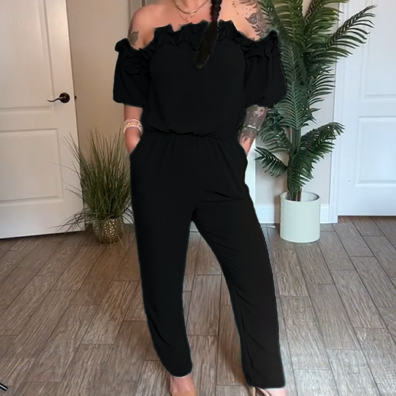 ✨💐Off-Shoulder Frill Design Jumpsuit Elegant Ruffle Wide Leg Jumpsuit Date Night Club Daily Wear