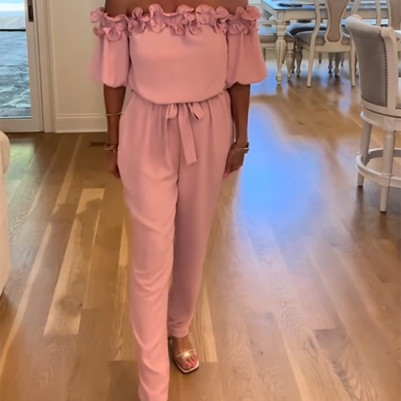 ✨💐Off-Shoulder Frill Design Jumpsuit Elegant Ruffle Wide Leg Jumpsuit Date Night Club Daily Wear