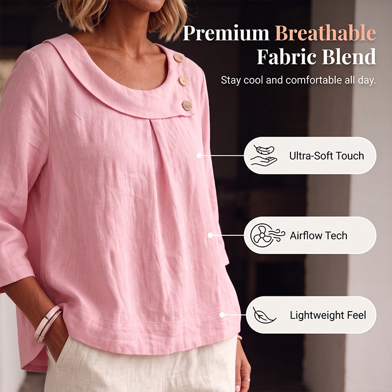 New Arrival✨🌸 Breathable Cotton-Linen Top with Decorative Buttons