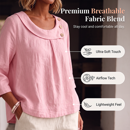 New Arrival✨🌸 Breathable Cotton-Linen Top with Decorative Buttons