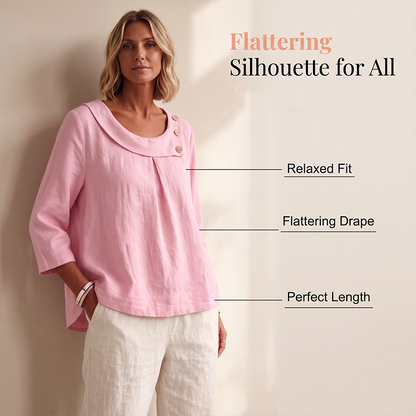 New Arrival✨🌸 Breathable Cotton-Linen Top with Decorative Buttons