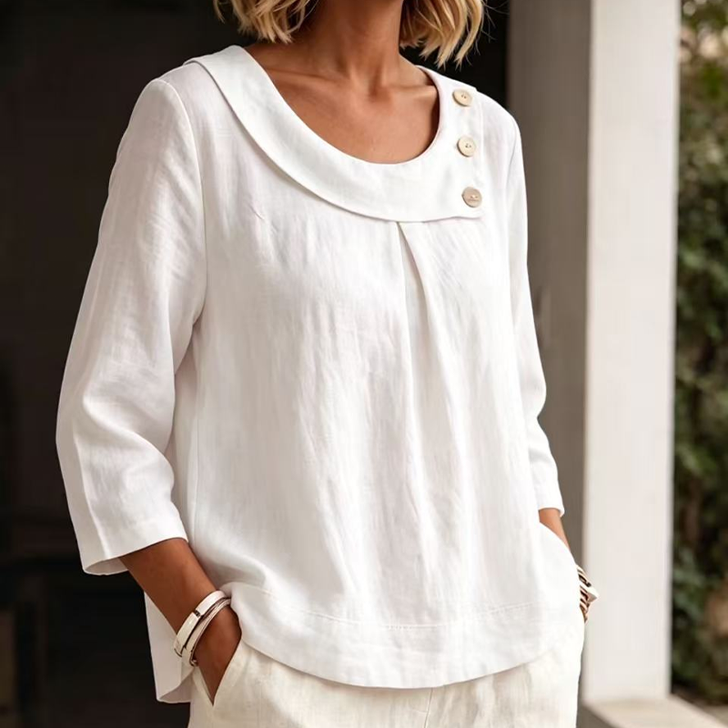 New Arrival✨🌸 Breathable Cotton-Linen Top with Decorative Buttons