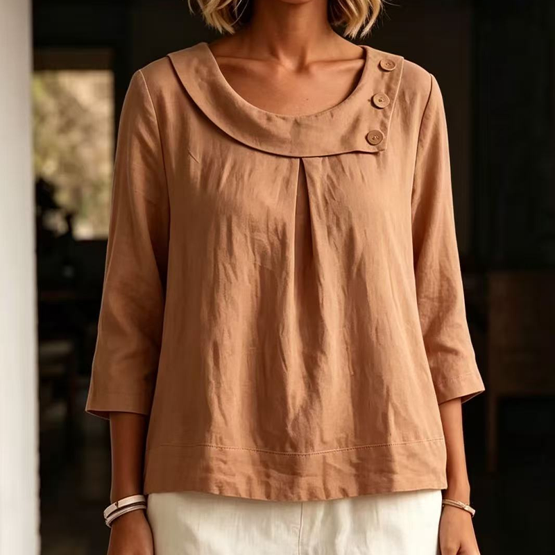 New Arrival✨🌸 Breathable Cotton-Linen Top with Decorative Buttons