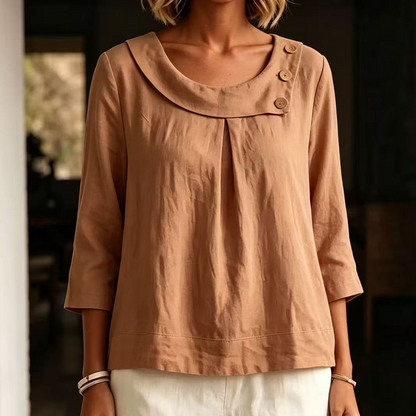 New Arrival✨🌸 Breathable Cotton-Linen Top with Decorative Buttons