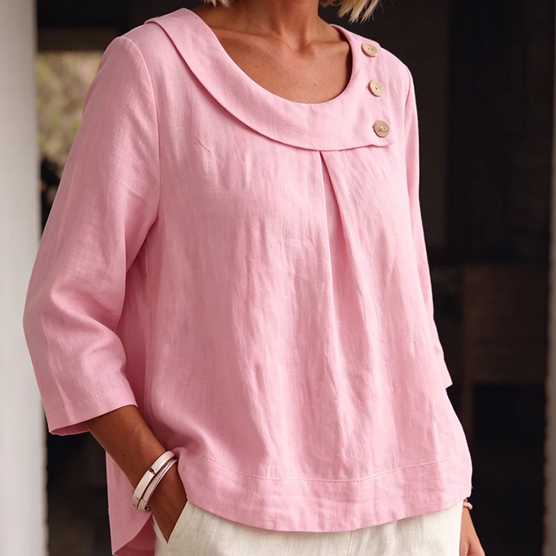 New Arrival✨🌸 Breathable Cotton-Linen Top with Decorative Buttons