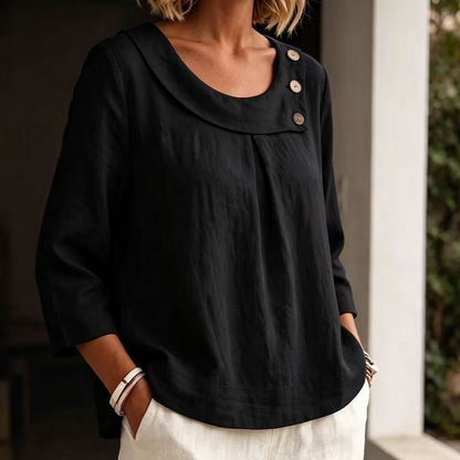 New Arrival✨🌸 Breathable Cotton-Linen Top with Decorative Buttons
