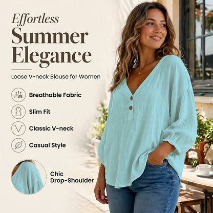 Women's Casual V-Neck 3/4 Sleeve Top