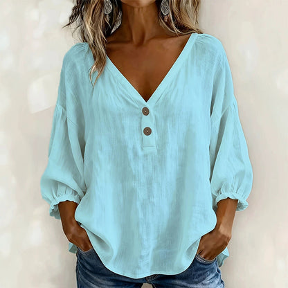 Women's Casual V-Neck 3/4 Sleeve Top