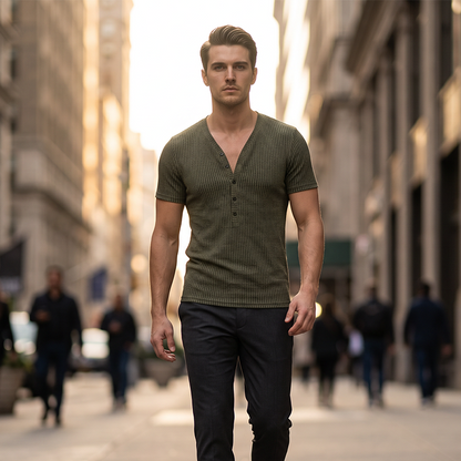 ⏳Time-Limited Special⏰Breathable T-Shirt – Classic V-Neck Henley Design & Premium Polyester Fabric 💪