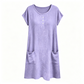 Women's Casual Short-Sleeve Knee-Length Dress with Pockets