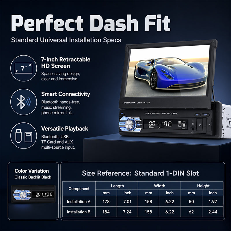 📻 Car Stereo with Touchscreen | 7-inch Touchscreen · Bluetooth Hands-Free · USB/SD/AUX · Backup Camera
