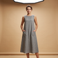 🌿Women's Sleeveless Round Neck Casual Dress Loose Fit Linen-Look Maxi Dress with Pockets