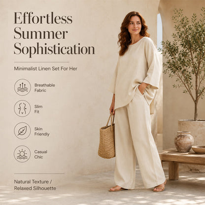 New Arrivals🌿👚 Casual Linen Blend 2-Piece Set – Soft & Airy for Effortless Summer Style
